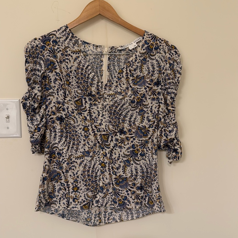 Veronica Beard Henrietta ruched floral top size 0